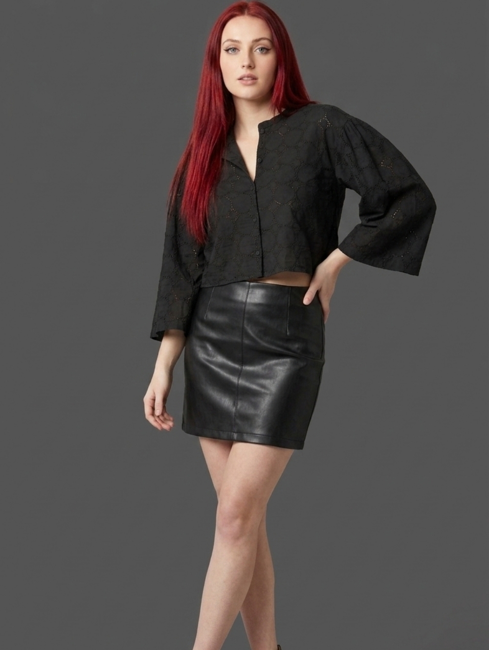 Joie NWT Persephone Black Cotton Eyelet Puff Sleeve Crop Top Size XXS